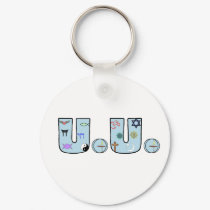 UU Pastel Blue Religious Symbols keychains