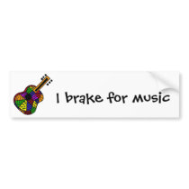 UV- Colorful Folk Art Guitar Design Bumper Stickers