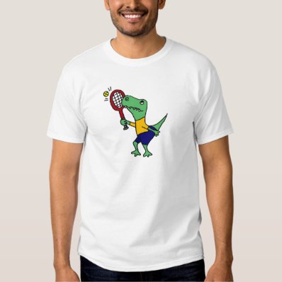 UV- Funny T-Rex Dinosaur Playing Tennis Cartoon Shirt