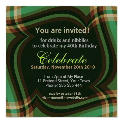 v2. Green Gold Tartan Square Invitation