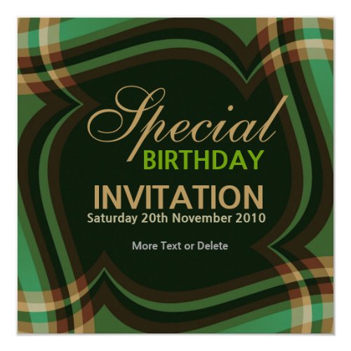 v2. Green Gold Tartan Square Invitation