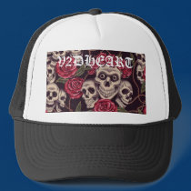 V2DHEART CUSTOM SKULLS & ROSES BLACK HAT by v2dheart V2DHEART CUSTOM SKULLS & ROSES BLACK HAT