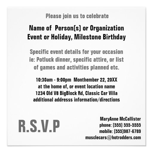 V8 Chrome Black and Grey Masculine Party Personalized Invite