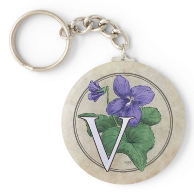 V for Violets Flower Monogram Key Chains