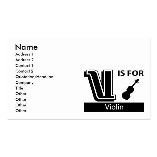 V Is For Violin Business Card Templates (front side)