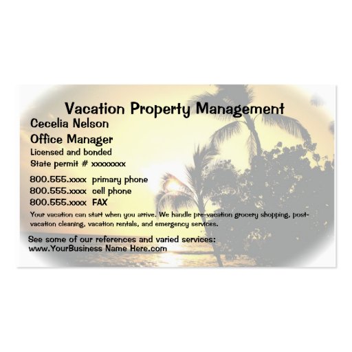 Vacation Real Estate or Property Management Business Card Templates (front side)