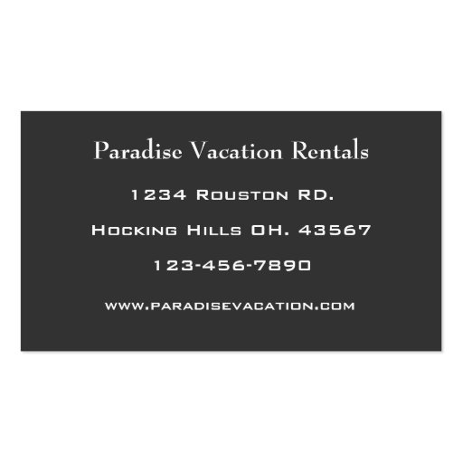 Vacation Rental  Business Card (back side)