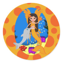Valencia the Orange Merfaery and Dolphin Sticker by KirstenEdwards Valencia the Orange Merfaery and Dolphin Sticker