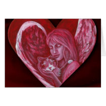 Valentine Angel and Calico Cat Blank Greeting Card cards