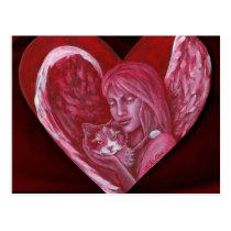 Valentine Angel and Calico Cat Postcard postcards