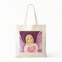 Valentine Angel with Heart Tote Bag bags