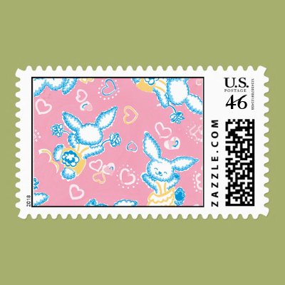 Valentine Bunnies in Pink Postage Zazzle_stamp Valentine Bunnies in Pink Postage Zazzle_stamp