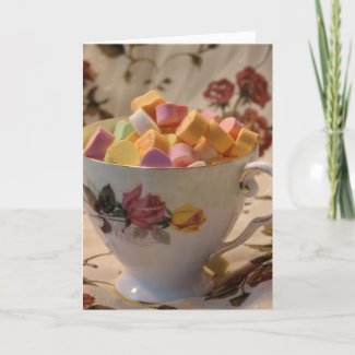 Valentine Candy and Rose Teacup card