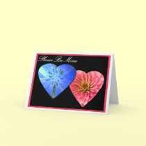 Valentine Card--Blue and Pink Flower Hearts