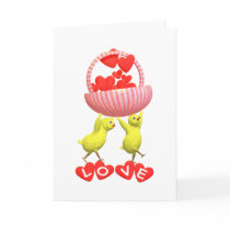 Valentine Chicks Love Hearts Basket Greeting Cards