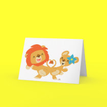Valentine dancing lion couple greeting card