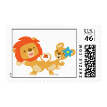 Valentine dancing lion couple postage stamp