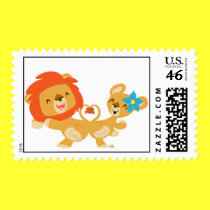 Valentine dancing lion couple postage stamp