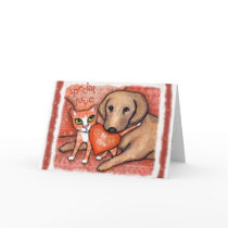 Valentine Dog And Cat Greeting Card