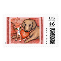 Valentine Dog And Cat Postage Stamp