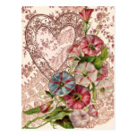Valentine Flowers And Lace Heart Post Cards