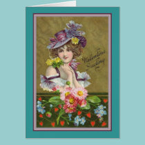 Valentine Greetings Woman with Purple Hat cards