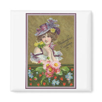 Valentine Greetings Woman with Purple Hat Magnets