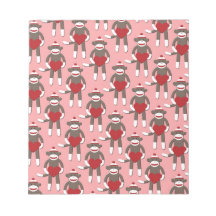 Valentine Heart Sock Monkey Print Note Pad