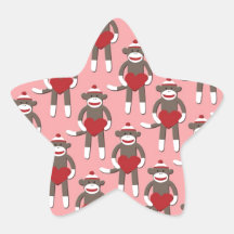 Valentine Heart Sock Monkey Print Star Stickers