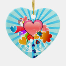 Valentine Hearts And Flowers Christmas Ornaments