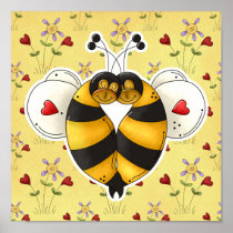 Valentine Hugging Bees in Love Print