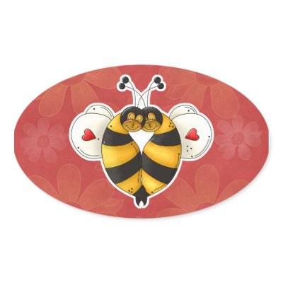 Valentine Hugging Bees in Love Oval Stickers Zazzle_sticker Valentine Hugging Bees in Love Oval Stickers Zazzle_sticker