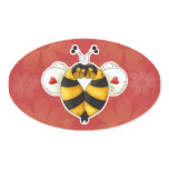 Valentine Hugging Bees in Love Oval Stickers