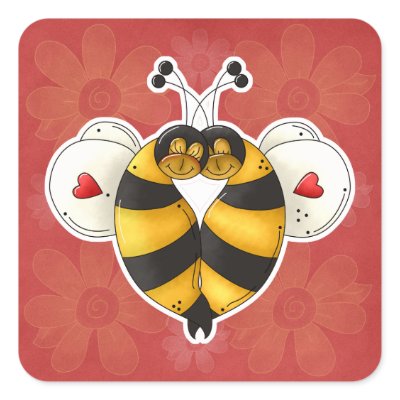Valentine Hugging Bees in Love Square Sticker Zazzle_sticker Valentine Hugging Bees in Love Square Sticker Zazzle_sticker