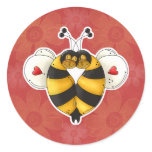 Valentine Hugging Bees in Love Round Stickers