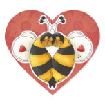 Valentine Hugging Bees in Love Heart Sticker