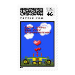 Valentine Kissing Green Tractors Postage