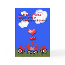 Valentine Kissing Red  Tractors Card