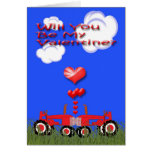 Valentine Kissing Red  Tractors Card