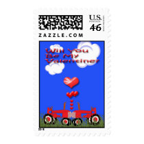 Valentine Kissing Red Tractors Postage
