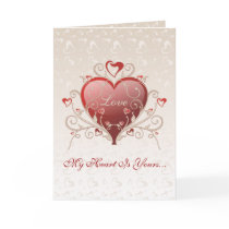 Valentine Love - Big Shiny Heart Gold Scroll Card by Ruxique Valentine Love - Big Shiny Heart Gold Scroll Card