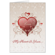 Valentine Love - Big Shiny Heart Gold Scroll Card cards