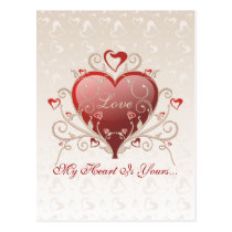Valentine Love - Big Shiny Heart Gold Scroll Card postcards