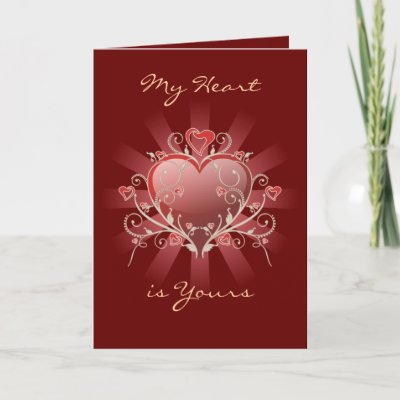 Valentine Love - Red Heart Gold Scroll Card by Ruxique