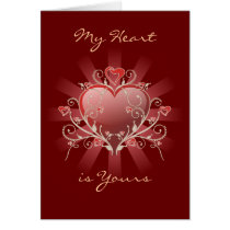 Valentine Love - Red Heart Gold Scroll Card cards