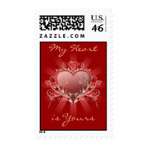 Valentine Love - Red Heart Gold Scroll Postage stamps