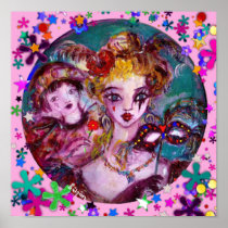 VALENTINE MASQUERADE MASKS ,CONFETTI,pink purple Posters