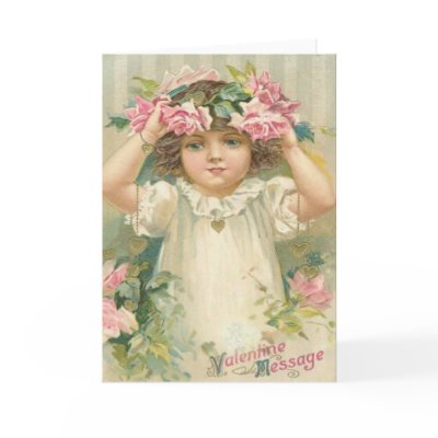 Valentine Message Girl With Flowers Cards, Gifts by vintagegiftmall
