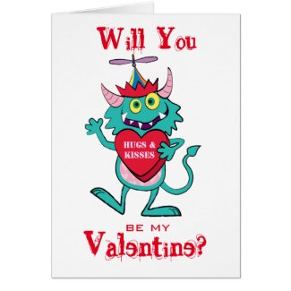 Valentine Monster in Beanie Hat Greeting Cards