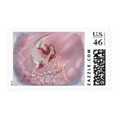 Valentine Moon Angel Postage Stamp by RachaelArt